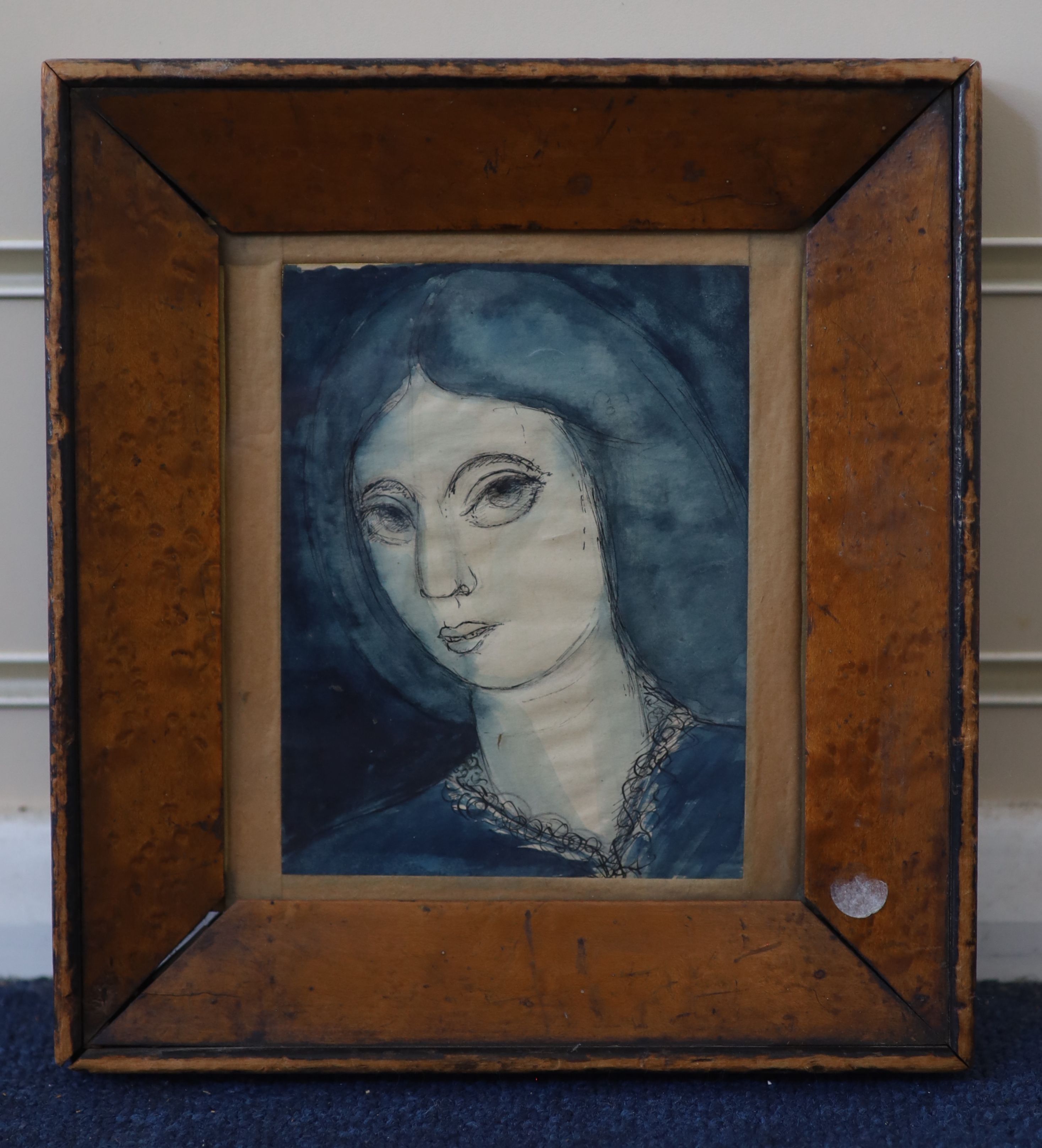 Jack Sassoon (20th C.), Head of a woman, Ink and watercolour, 13 x 10 cm.